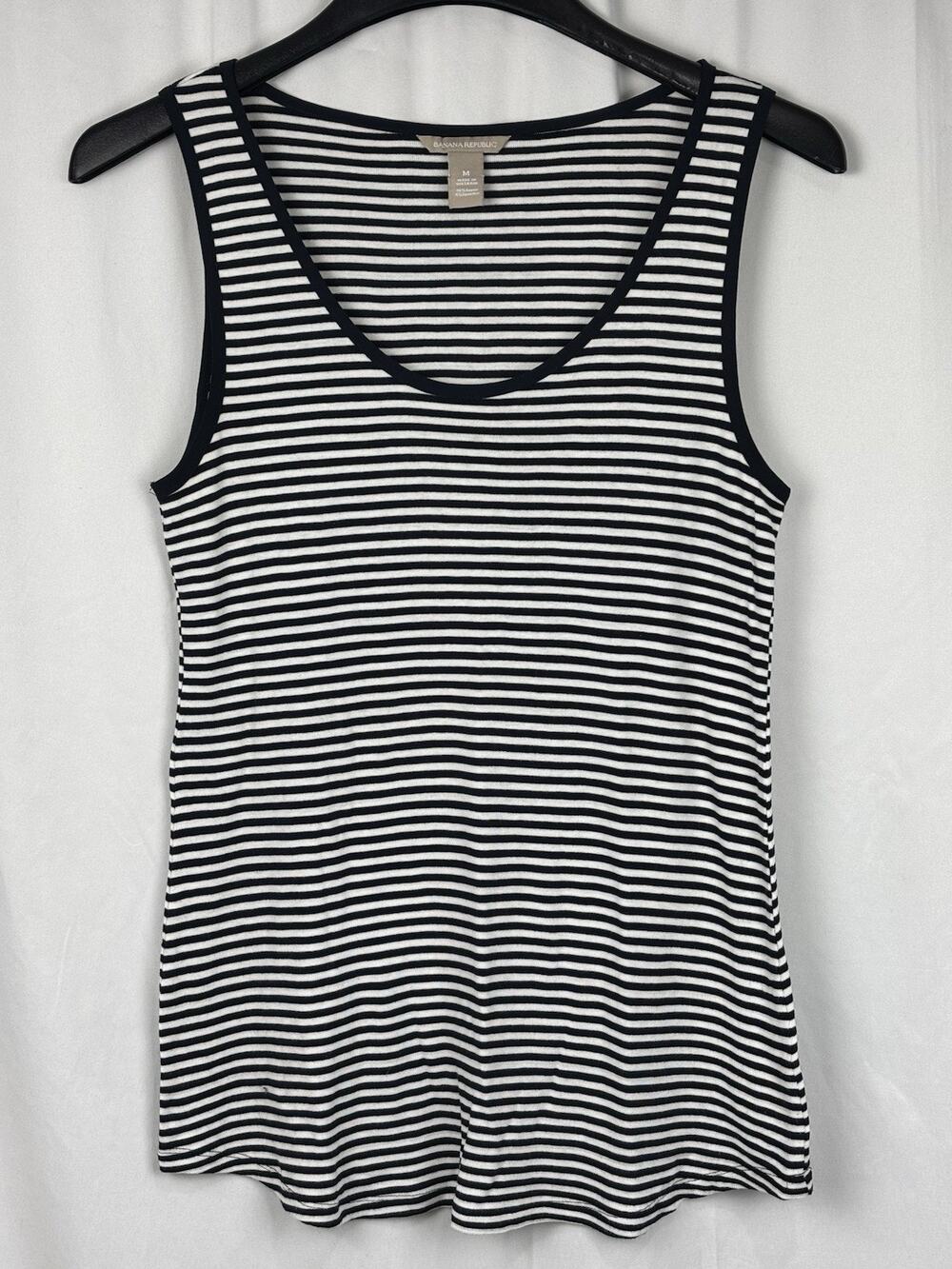 Banana Republic Women's M Tank Top Navy Blue White Striped Stretch Knit